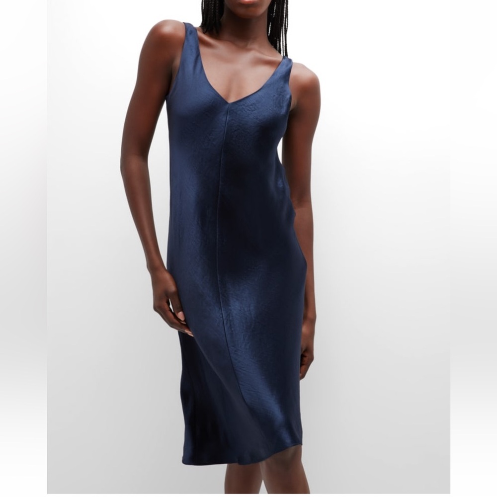 Vince Double V-Neck Slip Midi Dress Large